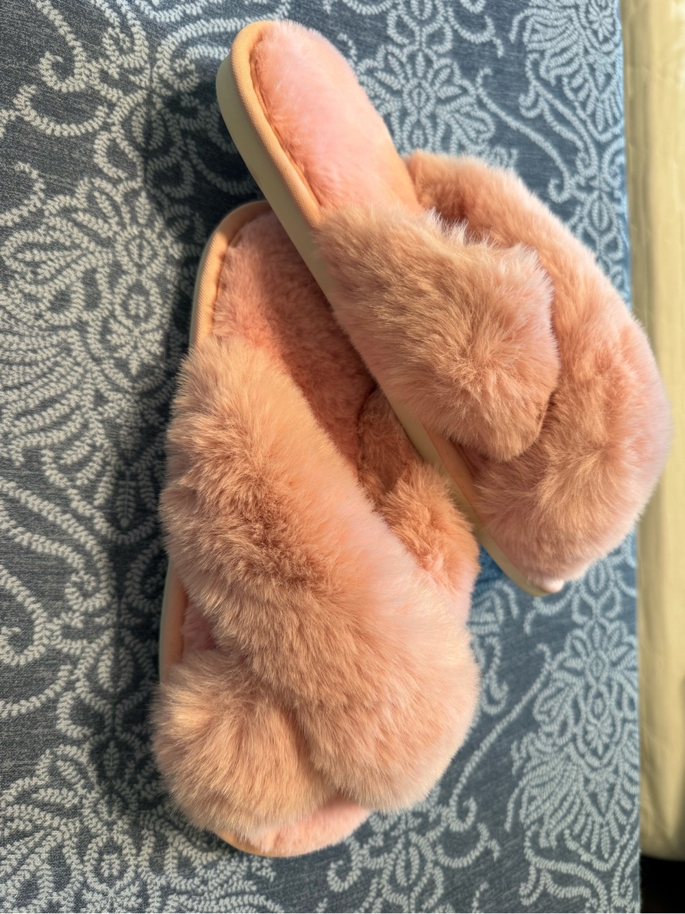 Plush Faux Fur Slide Slippers - Peach